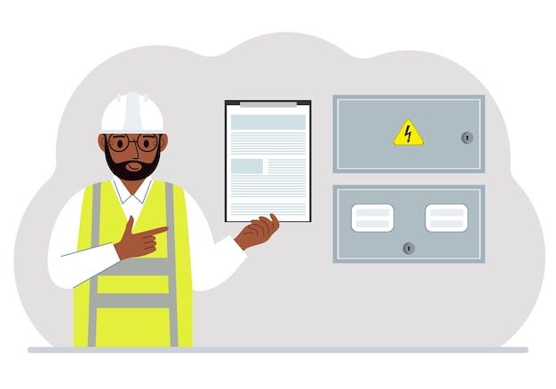male-electrical-engineer-holds-clipboard-with-contract-stands-electrical-cabinet-concept-contract-service-connection-electricity-hiring-specialist_531064-14889