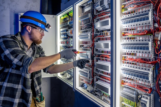 male-electrician-works-switchboard-overalls-against-backdrop-emergency-lighting_169016-66396