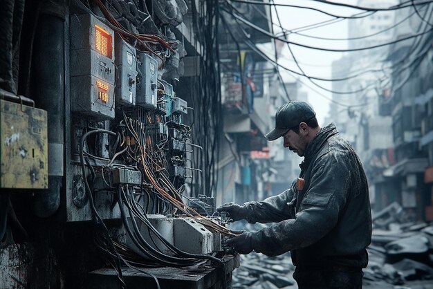 quotelectrician-repairing-equipment-dystopian-settingquot_1280275-293544