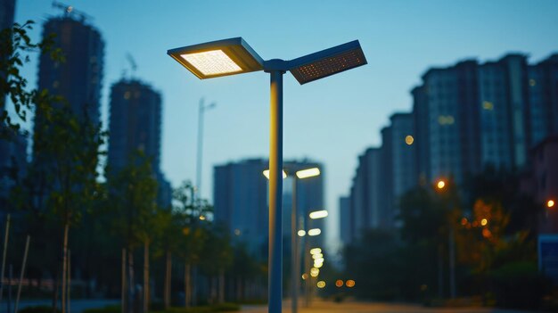street-lamp-illuminated-dusk-surrounded-by-modern-buildings-trees_705052-9803